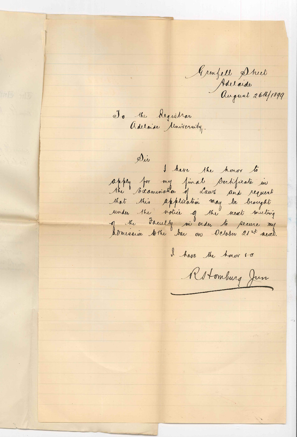 Robert Homburg Jnr - Adelaide - Requesting Final Certificate