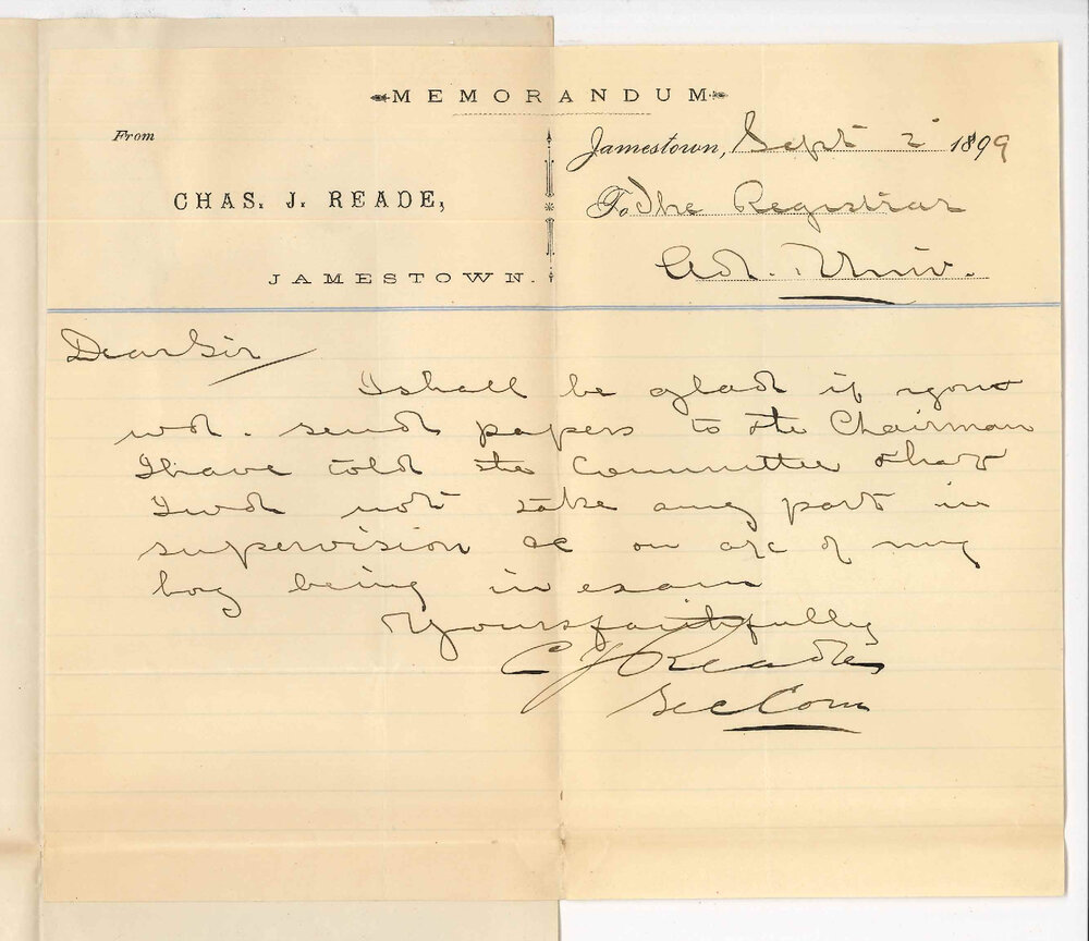 Charles J Reade - Jamestown - Preliminary Examination at Jamestown - Requesting papers