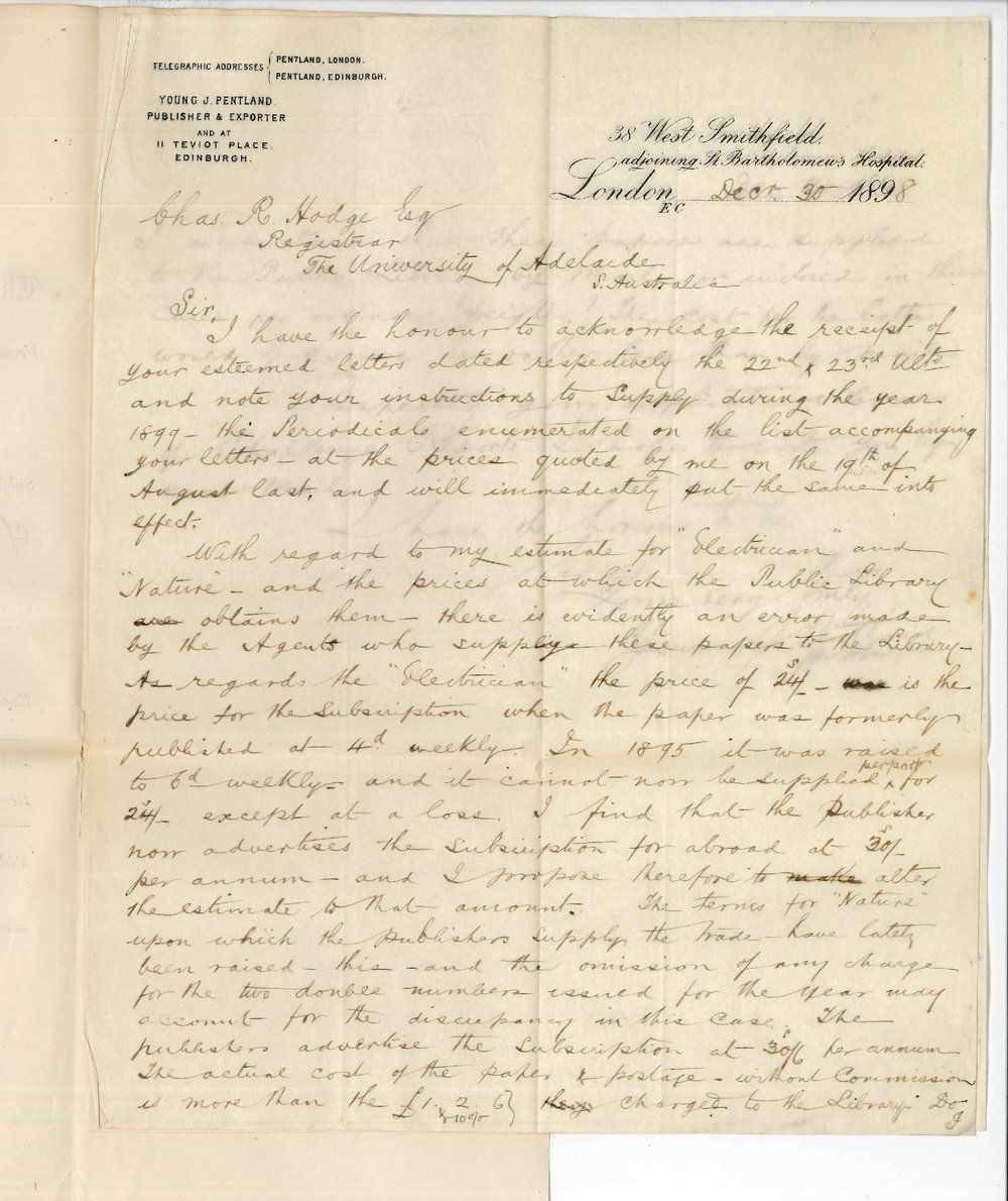 Young J Pentland - London - Concerning supply of Periodicals