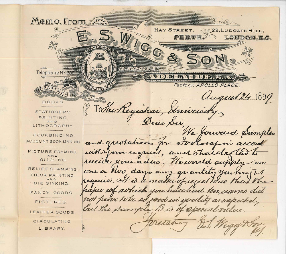 E S Wigg and Son - Adelaide - Quotations for supply of Foolscap