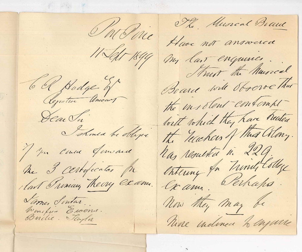 Caulfield Barton - Port Pirie - Requesting Music Certificates