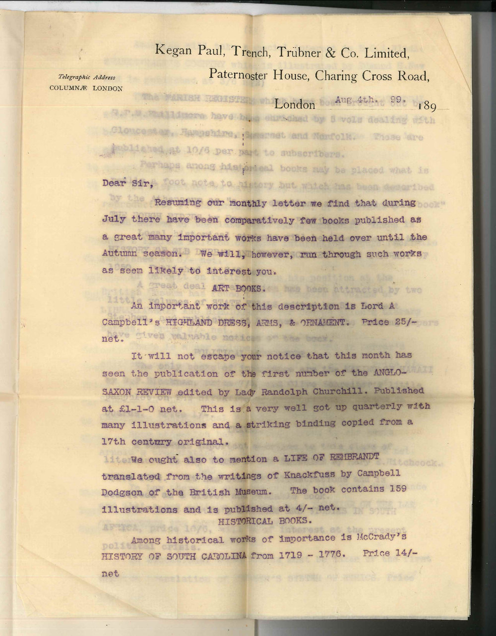 Kegan Paul Trench Trubner and Company - London - List of Publications during July