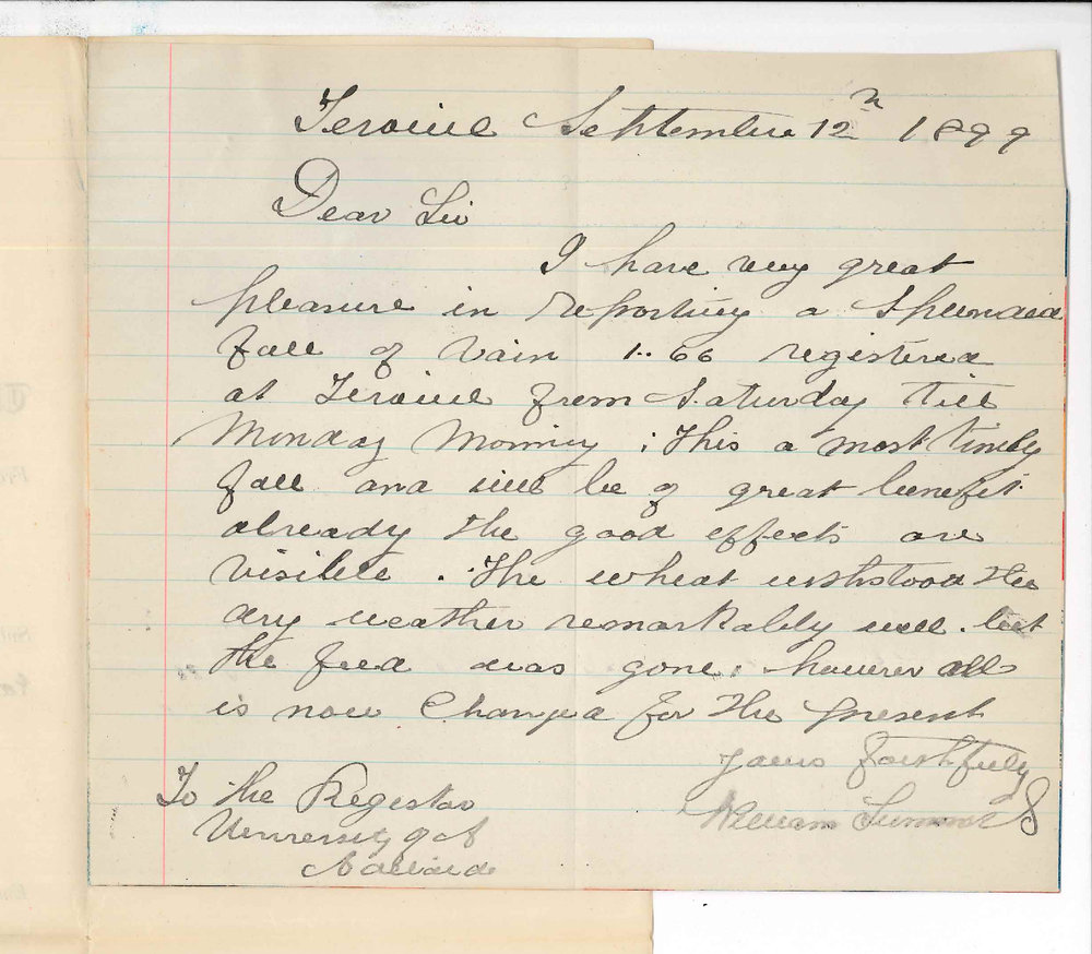 William Summers - Terowie - Reporting fall of rain at Terowie