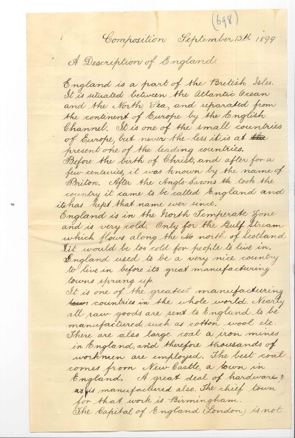 Miss Grace Samler Venning - George Scott Crystal Brook - Composition handed in Preliminary Examination