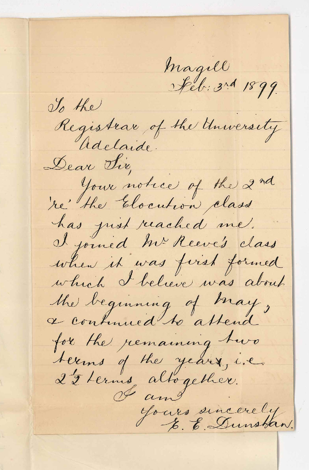 Miss E E Dunstan - Magill - Elocution Class