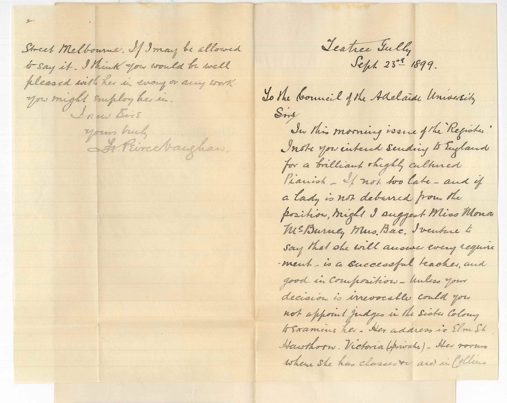 H Pierce Vaughan - Tea Tree Gully - Appointment Teacher of Pianoforte at the Conservatorium