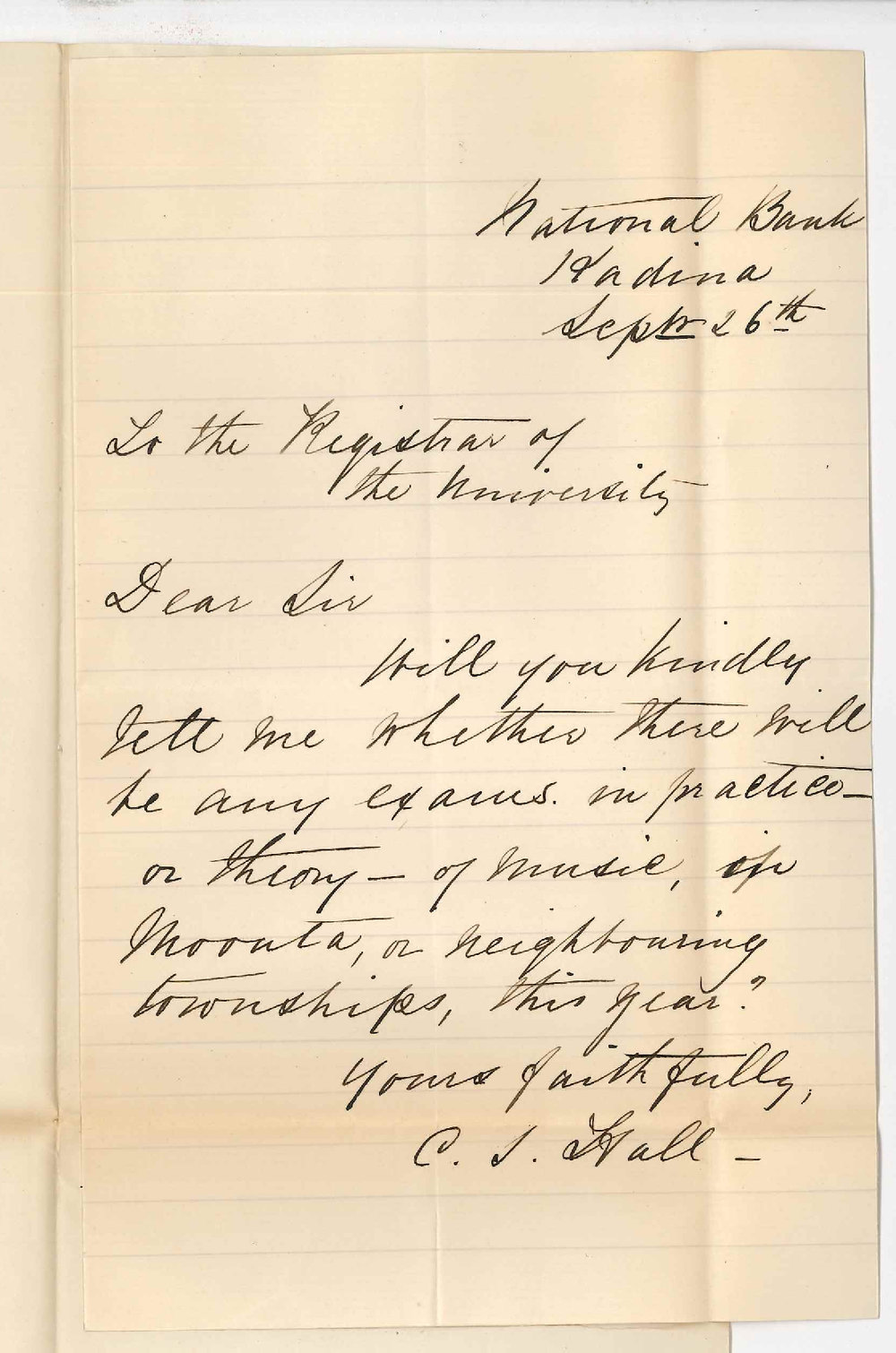 Miss C S Hall - National Bank - Kadina - Music Examinations at Moonta