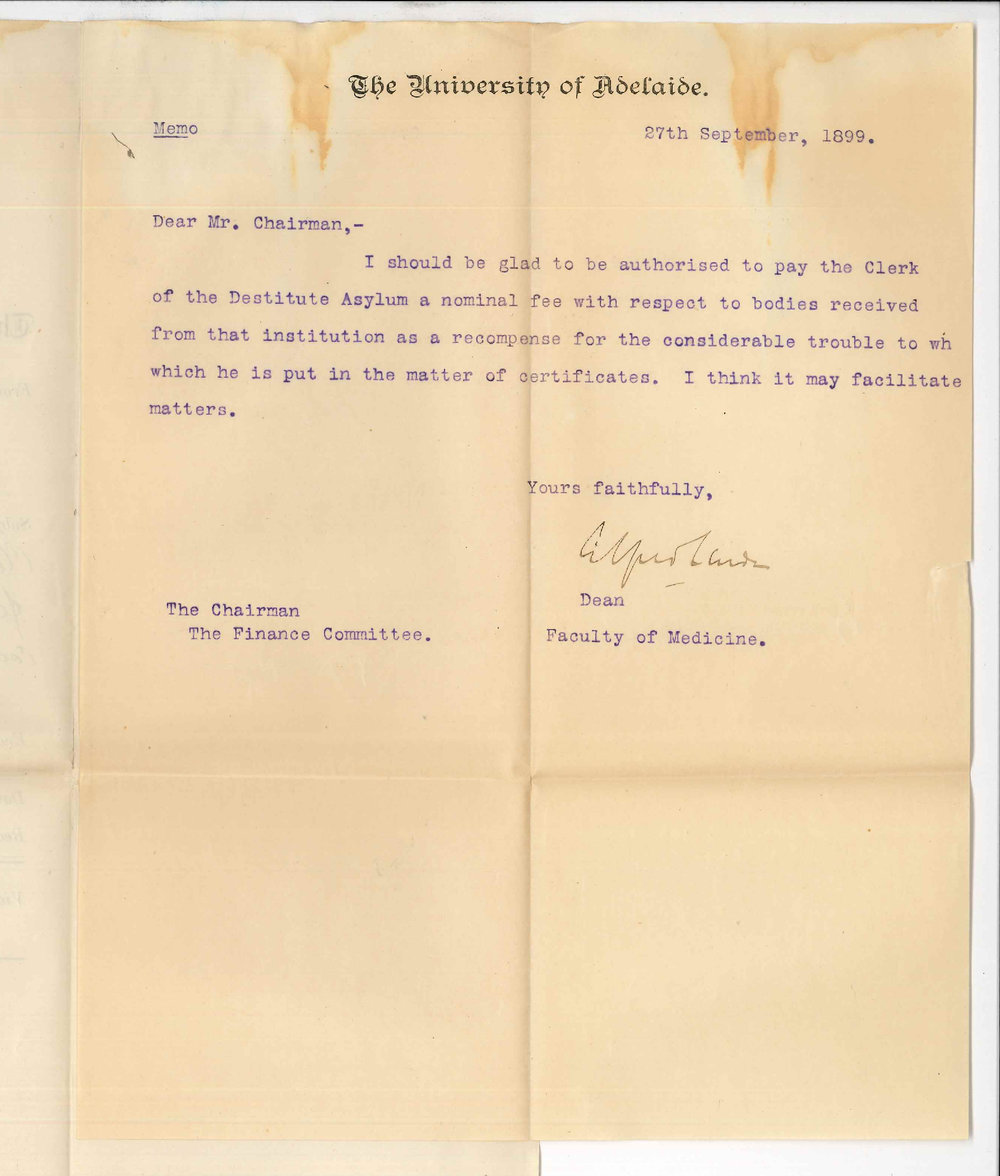 Dr Alfred Austin Lendon - The University - Authority to pay Clerk of Destitute Asylum fee for trouble in connection with Certificates