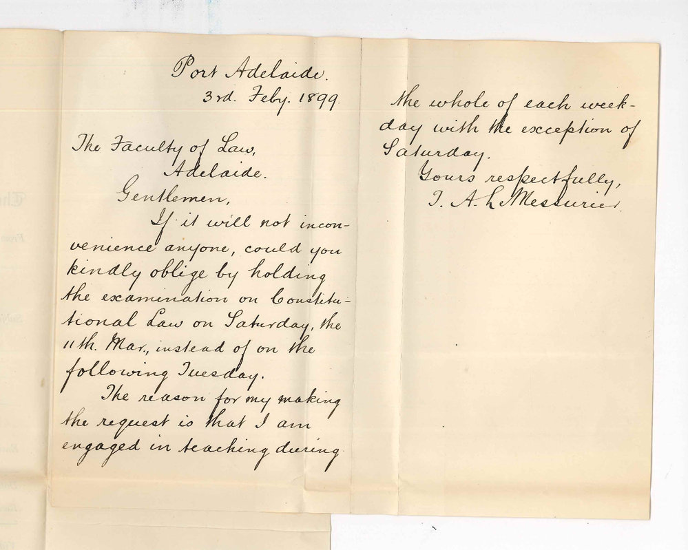 T A Le Messurier - Port Adelaide - Date of Law Examinations