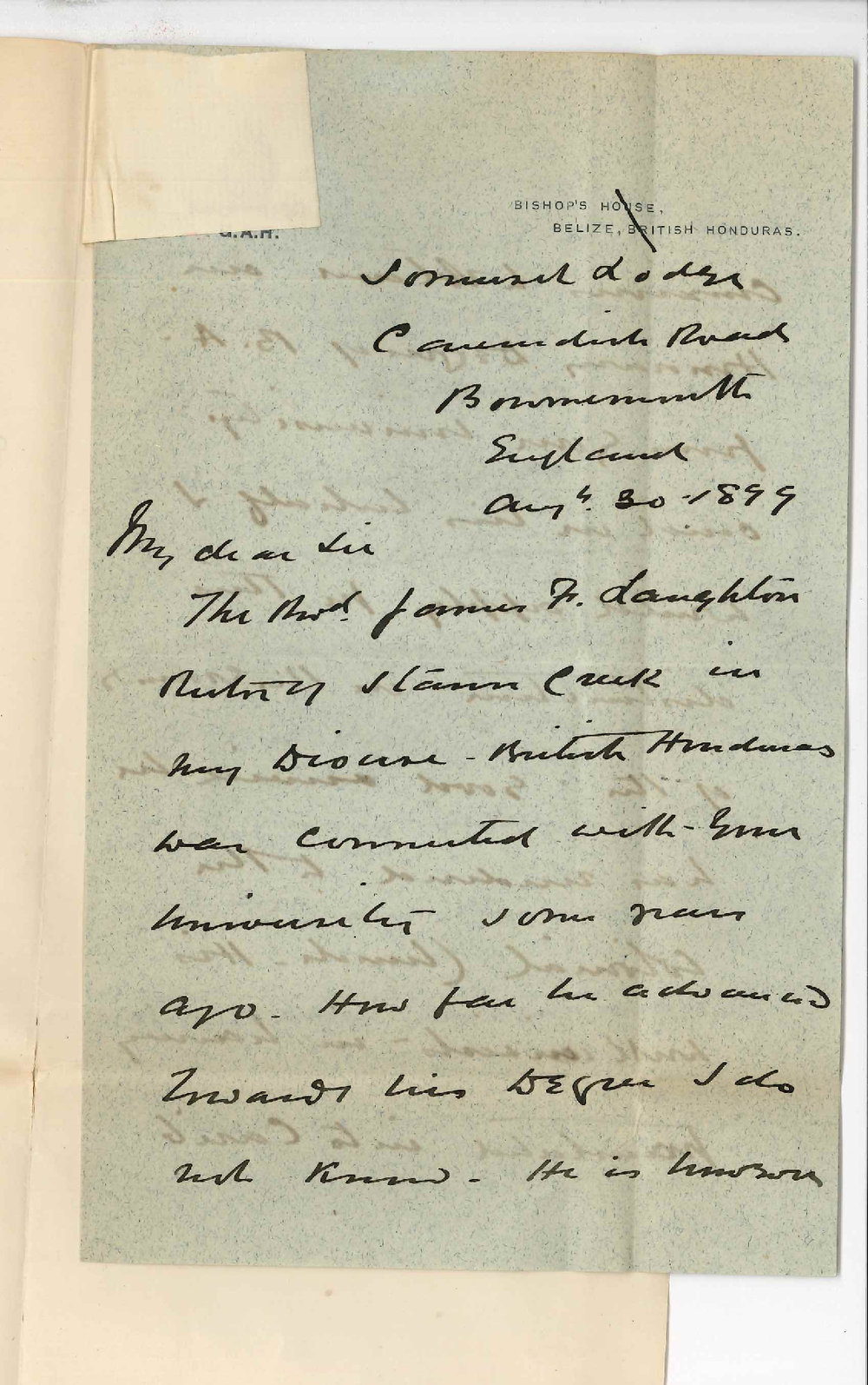 Bishop of Honduras - Bournemouth England - Concerning Rev J F Laughton