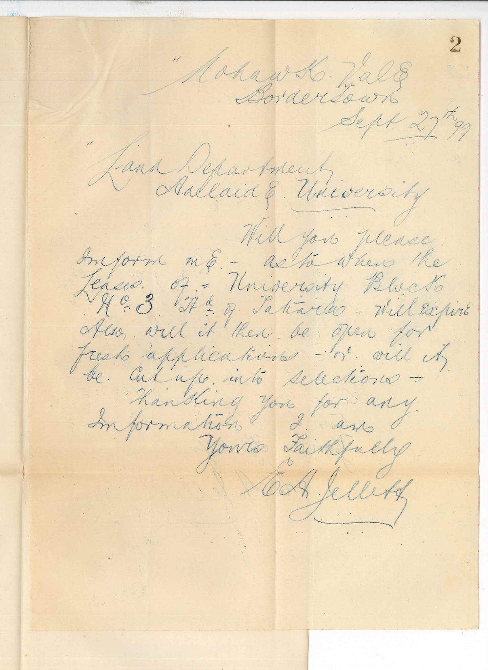 E A Jellett - Bordertown - Lease of University land at Tatiara