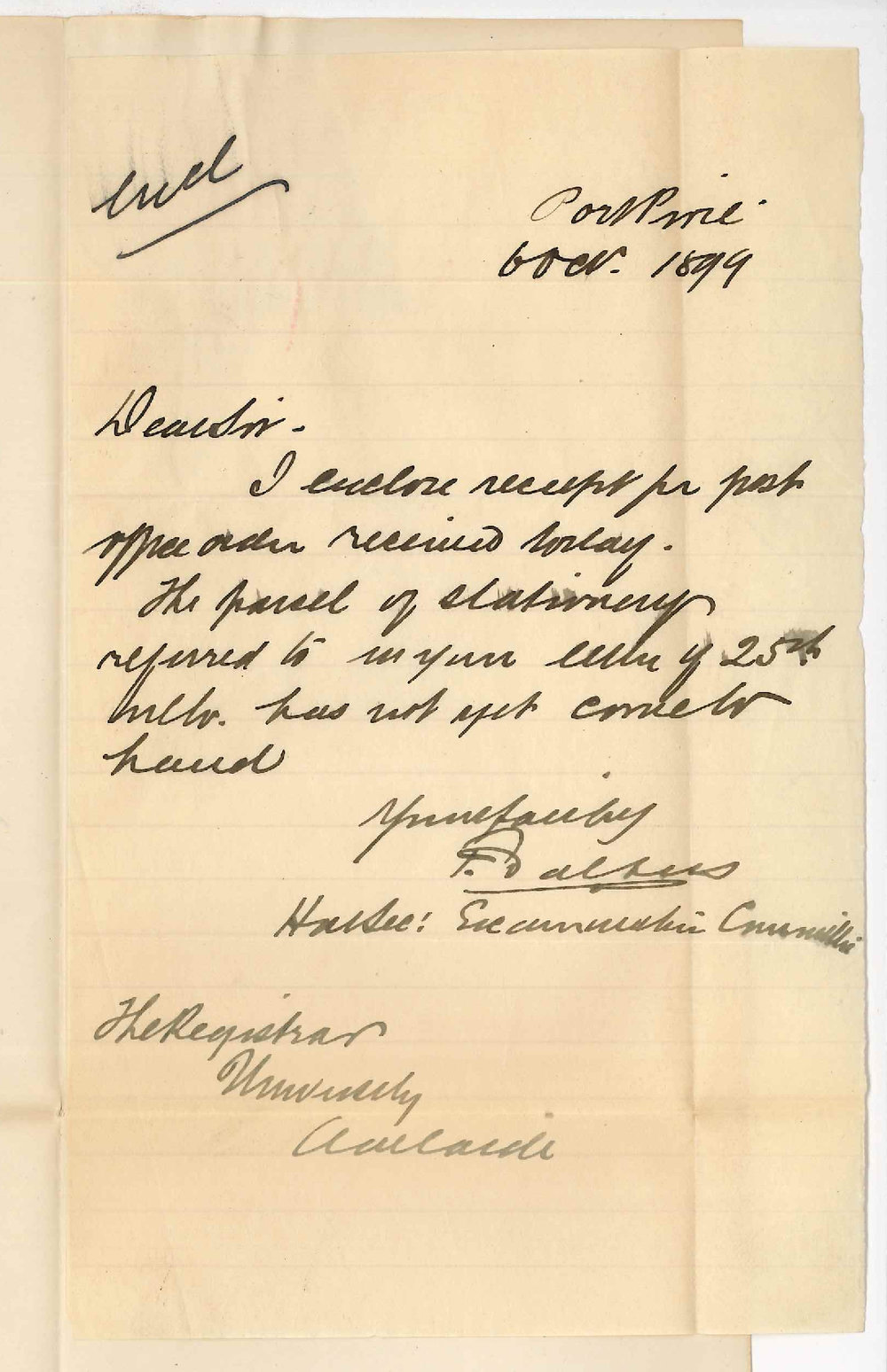 F Walters - Port Pirie - Missing Parcel of Stationery