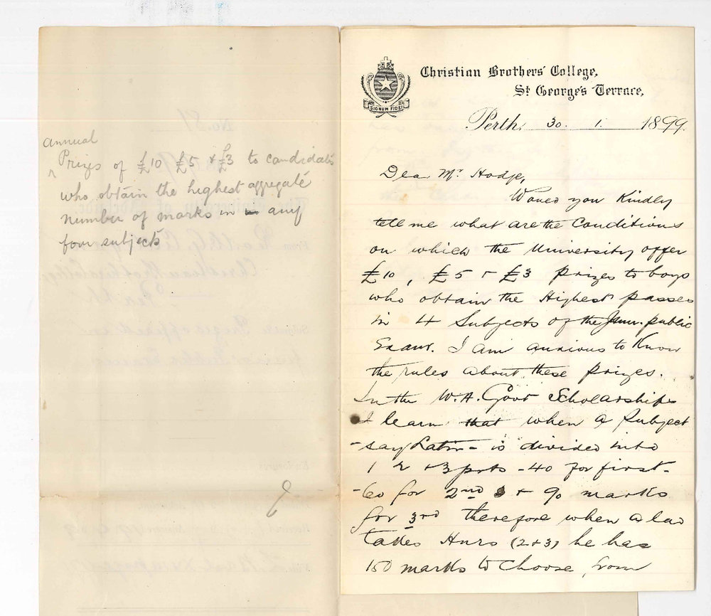 Reverend W G Culligan - Christian Brothers College - Perth - Prizes offered in Junior Public Exams