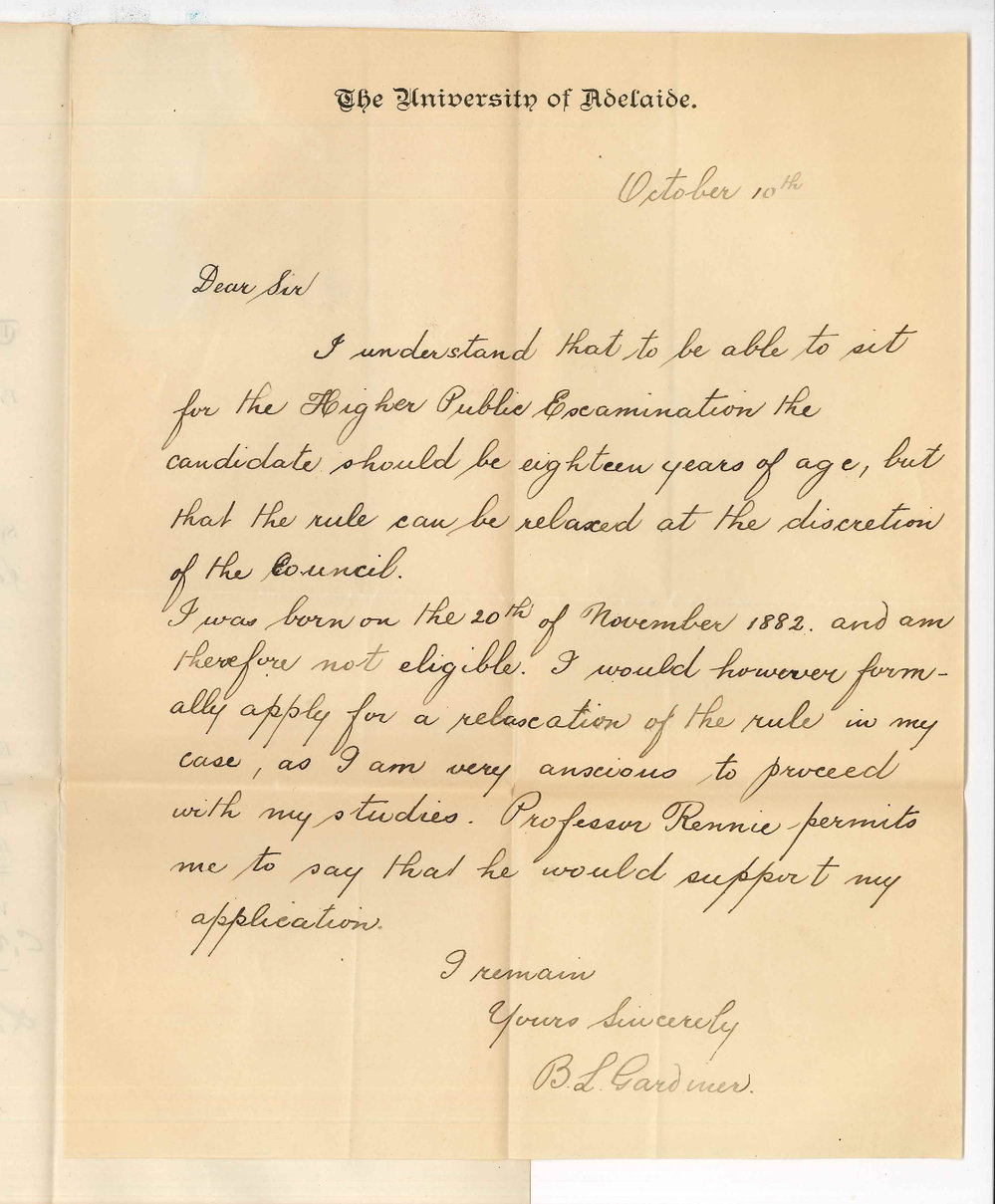 B L Gardiner - The University - Application to sit for Higher Public Examination