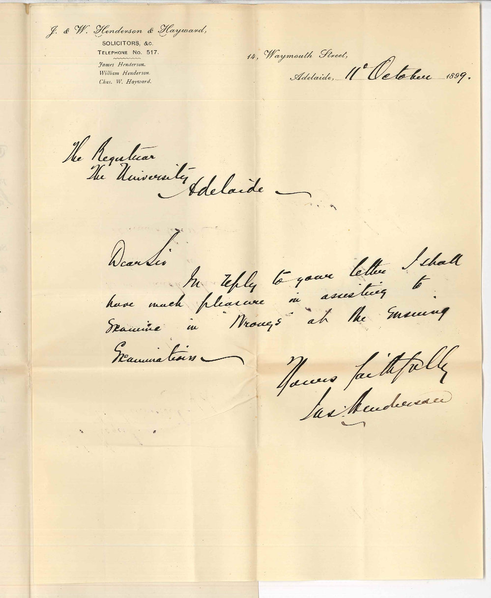 James Henderson and Professor Masson MA DSc - Consenting to act as Examiners