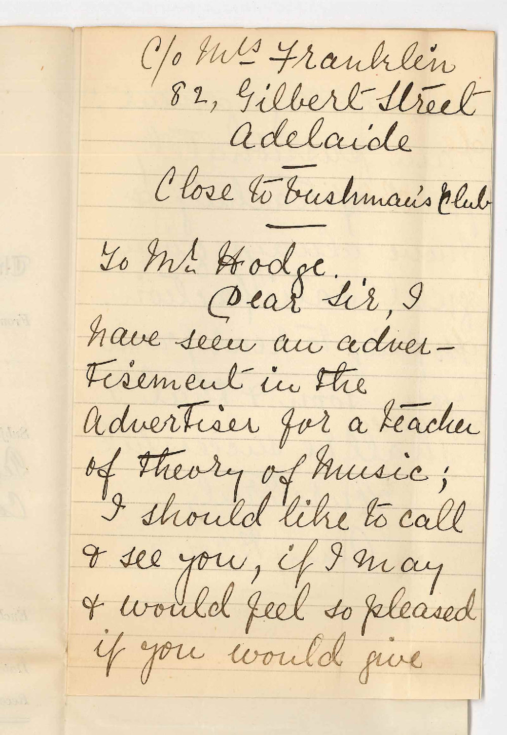 Amy Brown - Adelaide - Application Position Teacher of Theory at Conservatorium