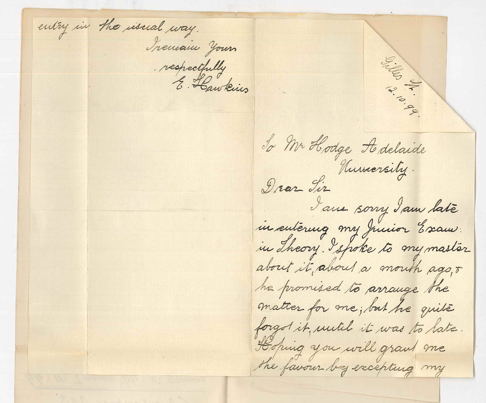 Miss E Hawkins - Adelaide - Entry for Theory Examination