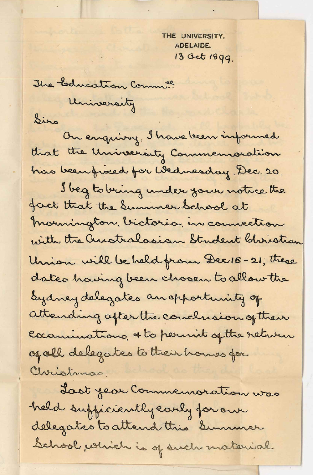 Edward J Stuckey - University - Alteration in date for Commemoration