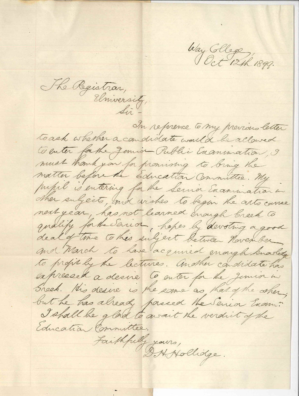 David Henry Hollidge - Way College - Junior Public Examination