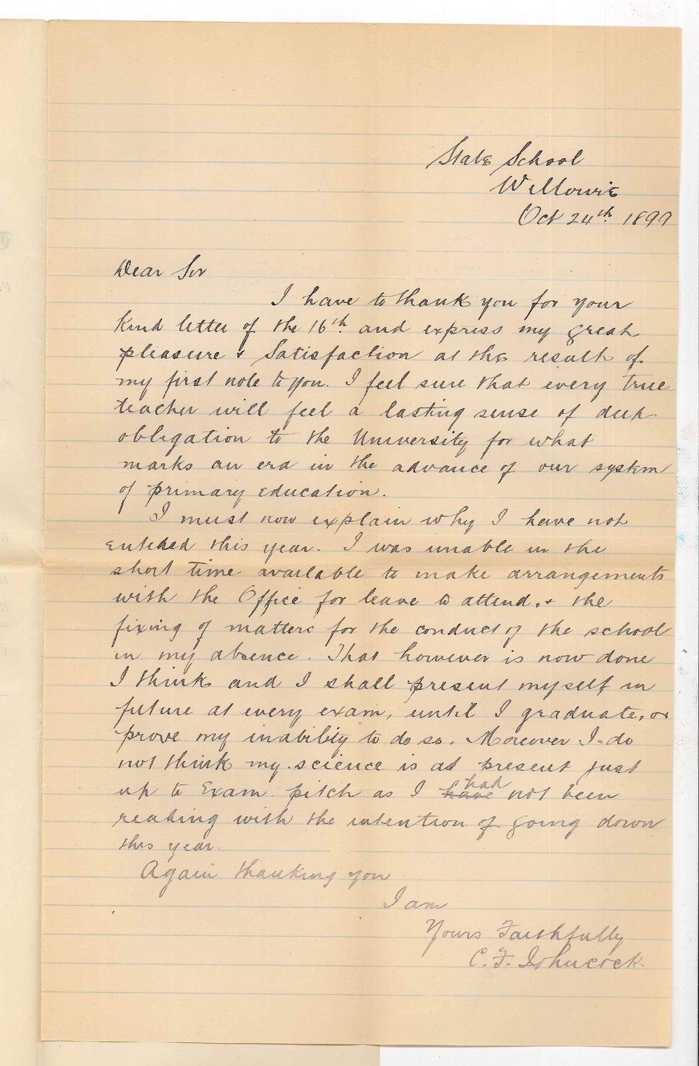 C F Johncock - State School Willowie - Higher Public Examination