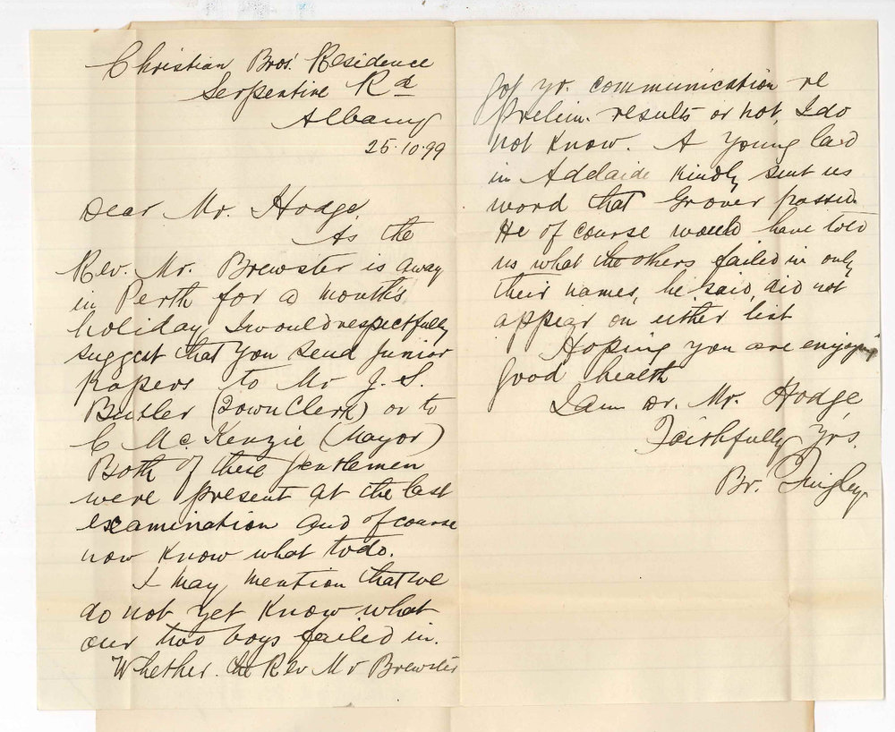 Reverend B Quigley - Albany WA - Preliminary and Junior Public Examinations at Albany