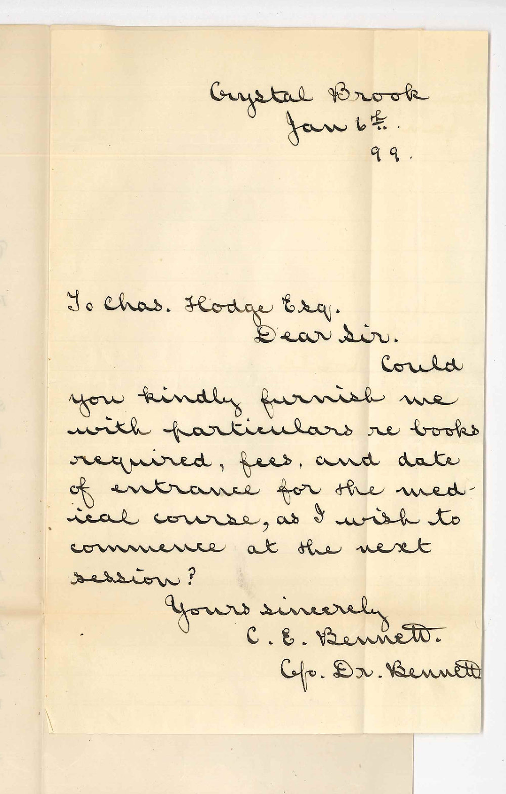 C E Bennett - Crystal Brook - Concerning MB Course