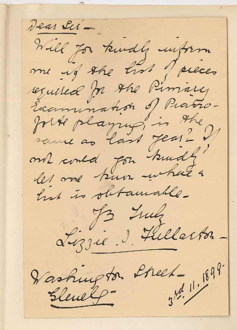 Miss Lizzie J Fullarton - Glenelg - Primary Music Exams