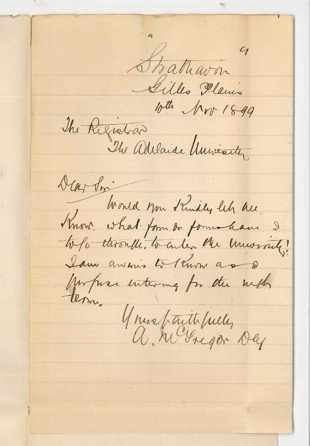 A McGregor Dey - Gilles Plains - Entrance to University