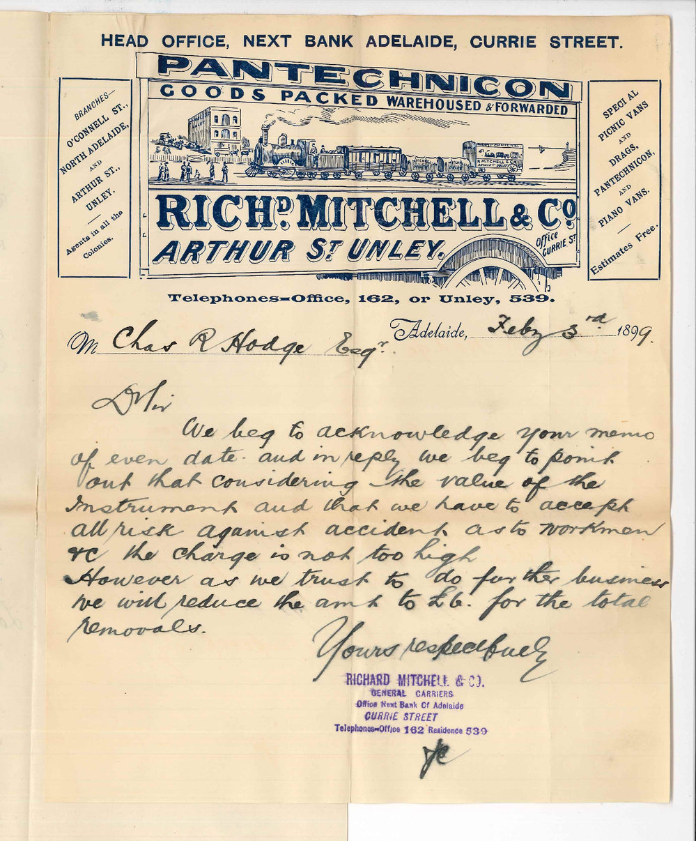 R Mitchell and Company - Currie Street - Cost of removal of Piano