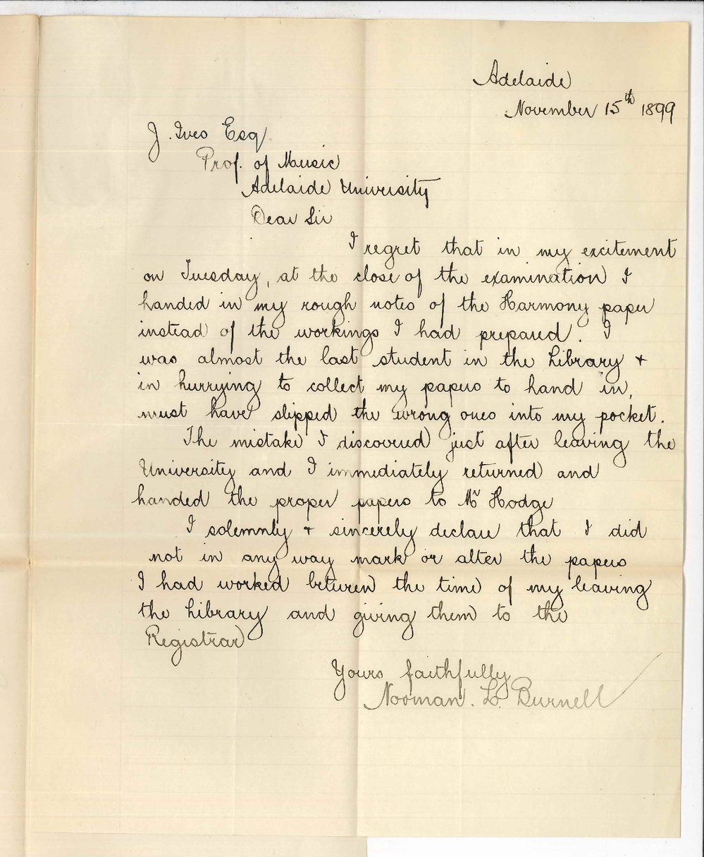 Norman L Burnell - Adelaide - Music Bachelor Examination