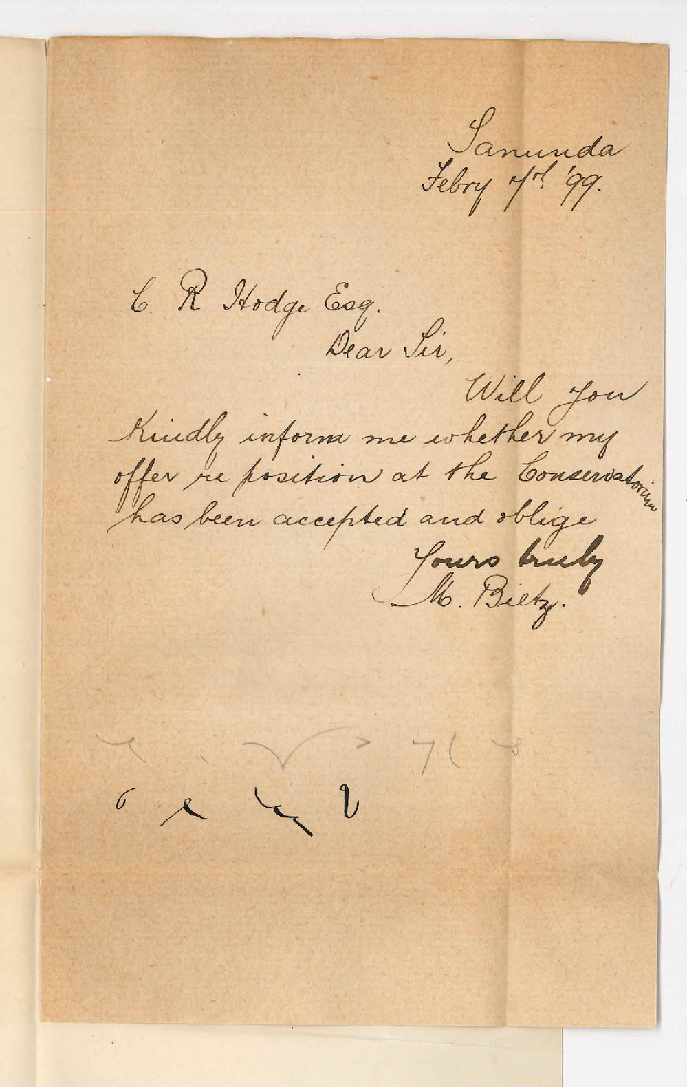 Miss M Bietz - Tanunda - Position at Conservatorium