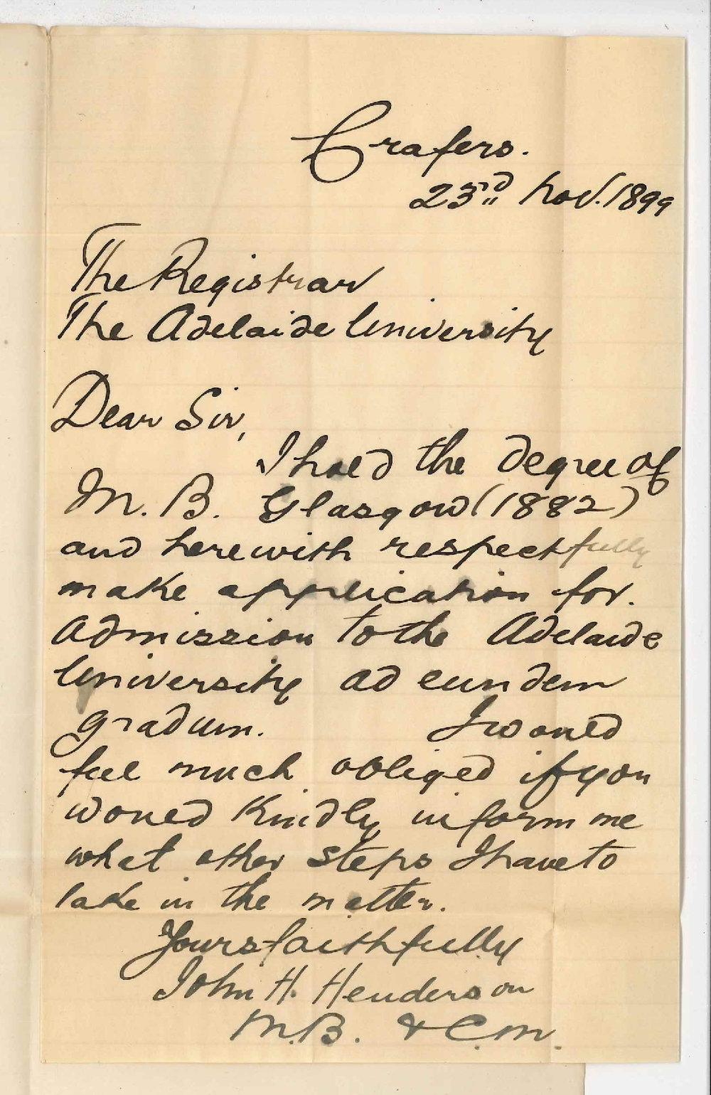 John H Henderson - Crafers - Admission ad eundem gradum