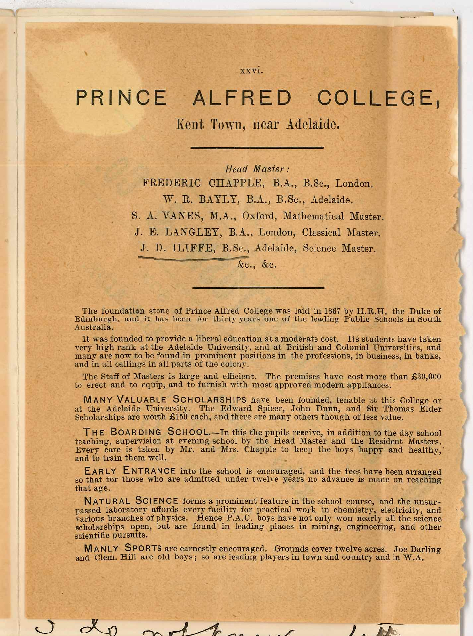 Professor Edward von Blomberg Bensley - Mount Lofty - Concerning Mr James Drinkwater Iliffe