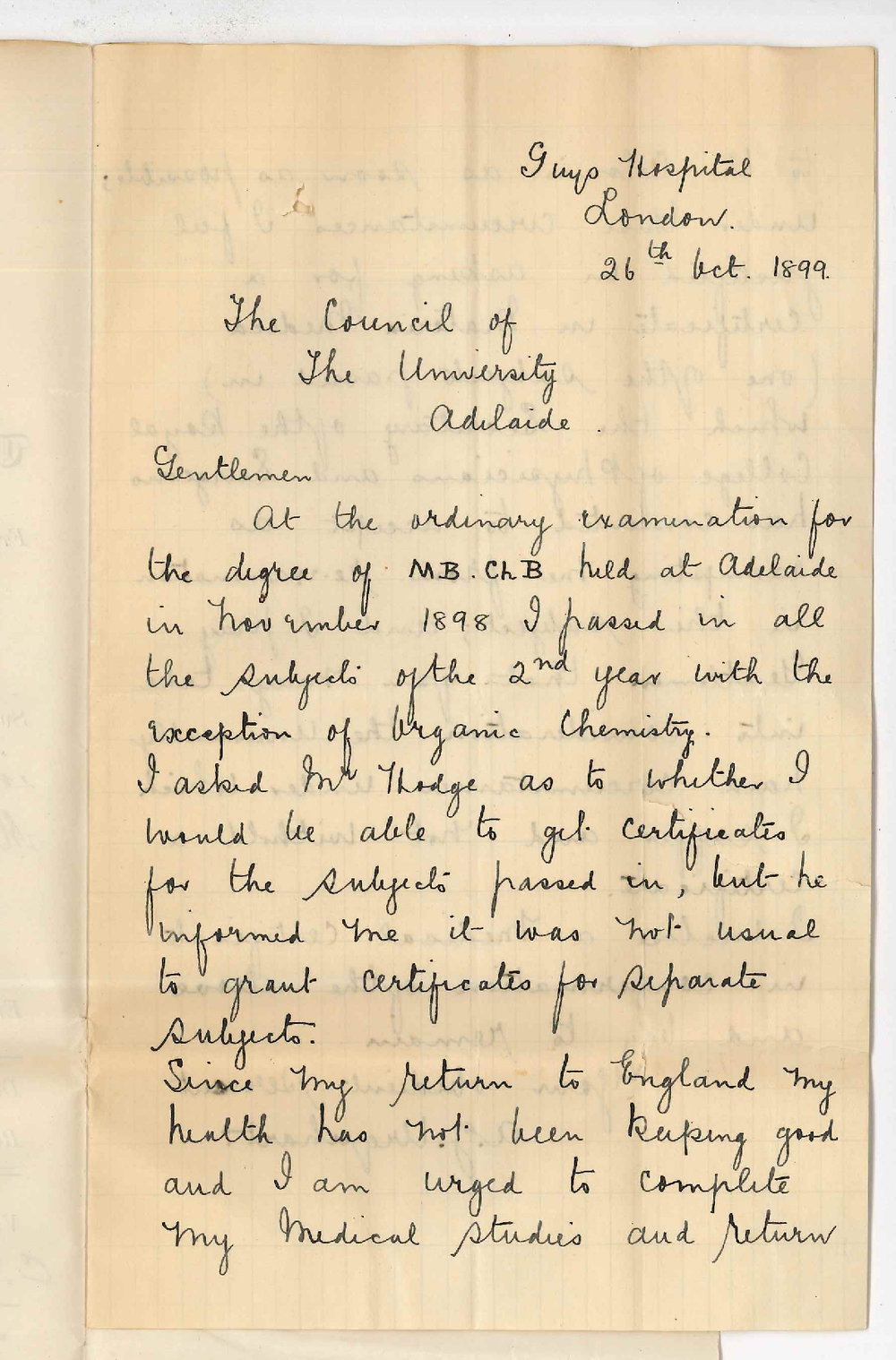 Alfred James Urquhart - London - Credit for having passed in Materia Medica in 2nd Year MB Examination