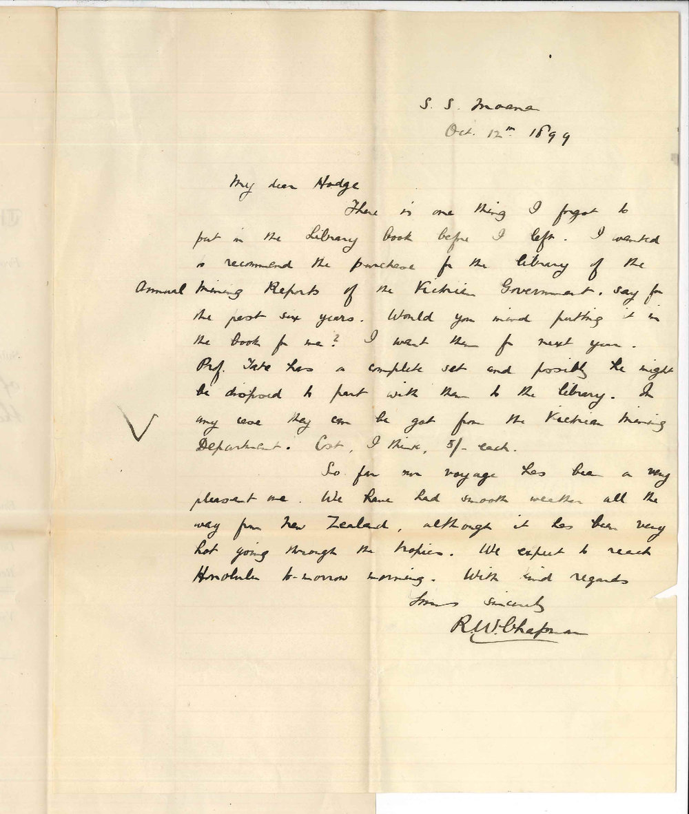 Robert William Chapman - Moana - Recommending purchase of Annual Mining Reports of the Victorian Government