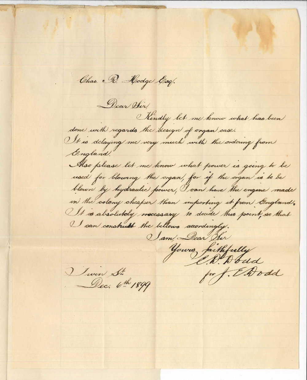 J E Dodd - Adelaide - Conservatorium Organ