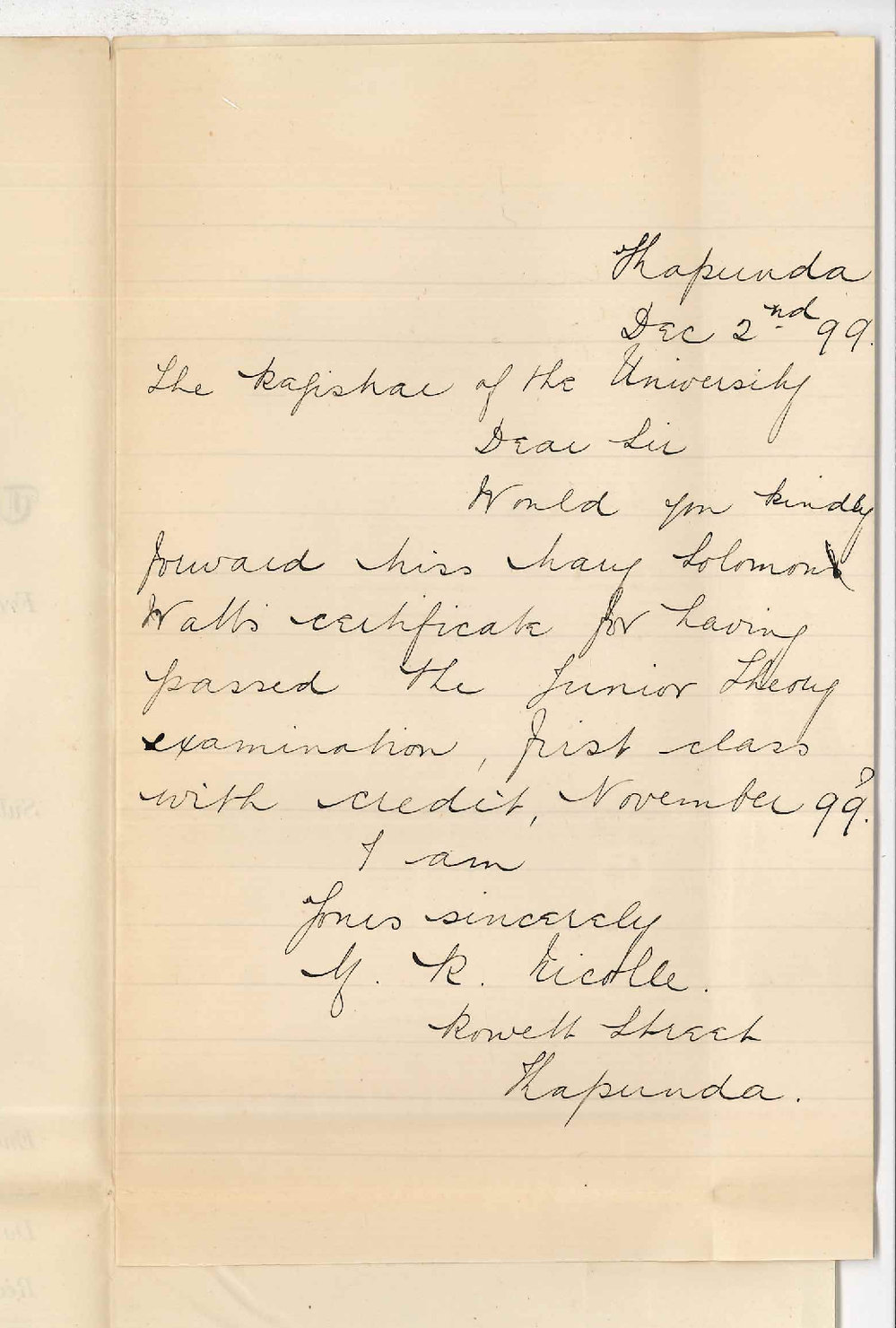 Miss Mabel R Nicolle - Kapunda - Requesting Certificate