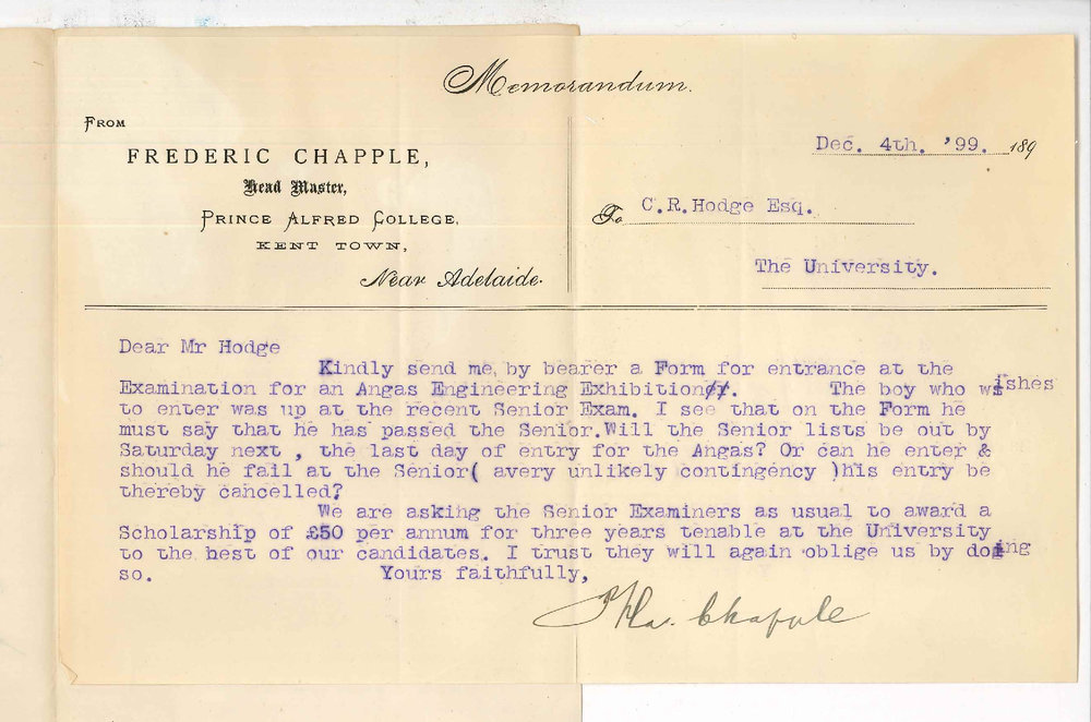 Frederic Chapple - Prince Alfred College - Angas Engineering Scholarship