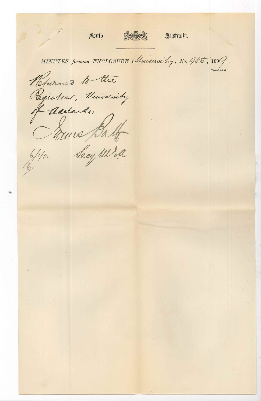 F A Jennings - Prince Alfred College - Unable to sit for Examination in Biology and Chemistry