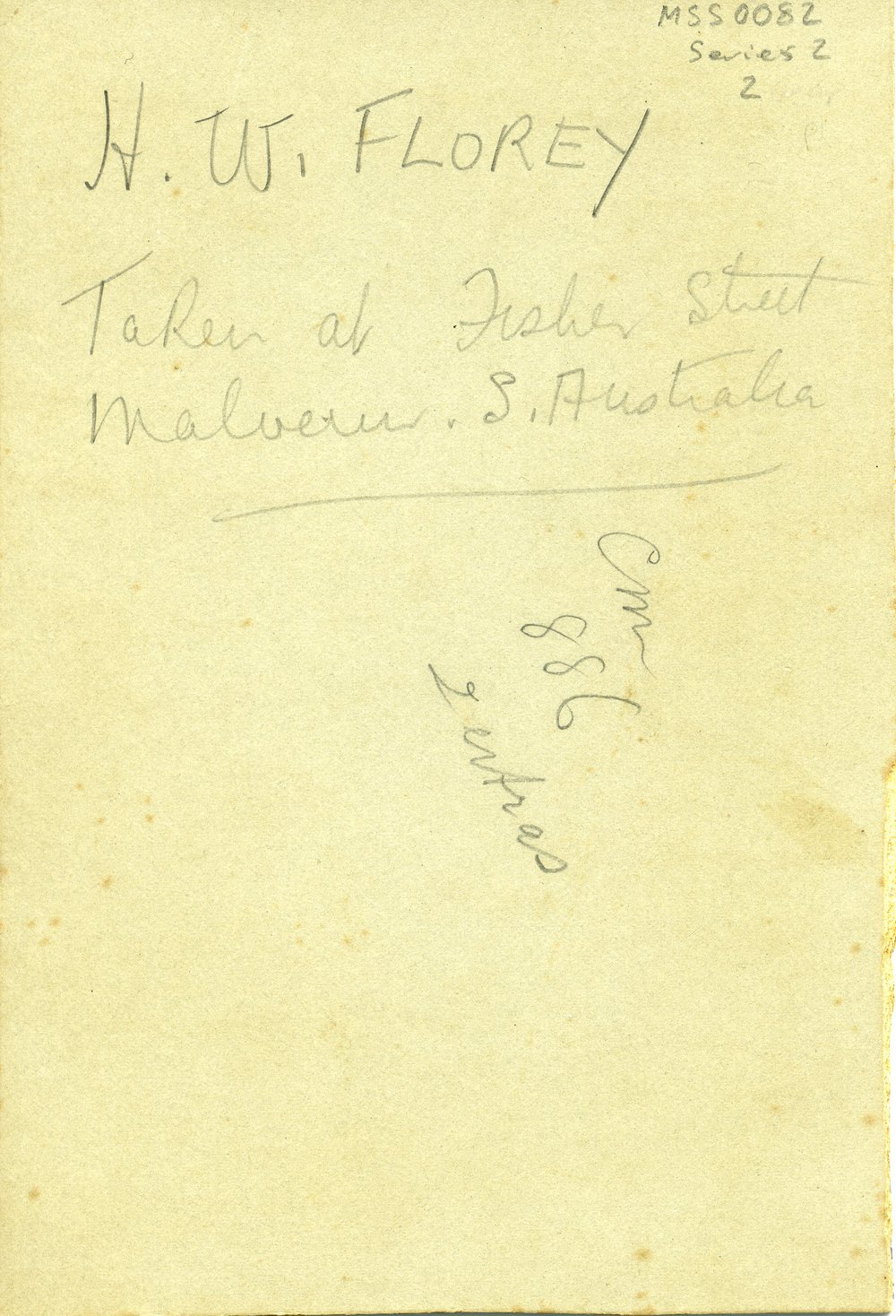 Back of photograph - Howard Florey in a cradle, c1898