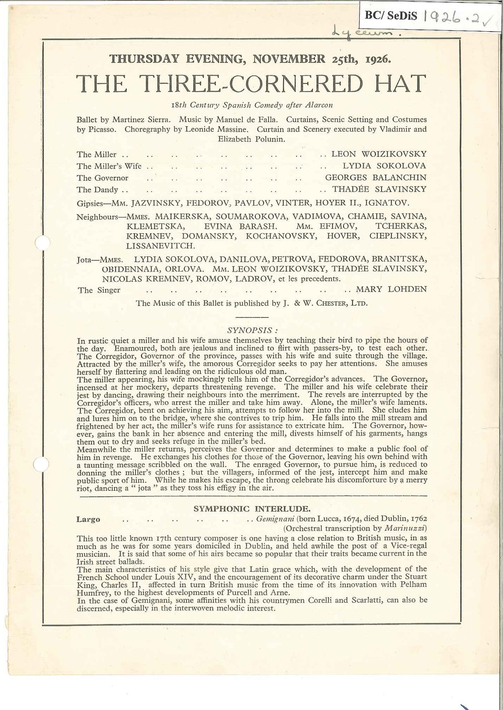 Serge Diaghileff's Season of Russian Ballet, 1926