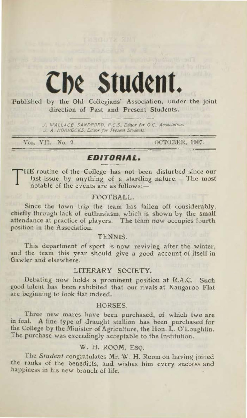 Roseworthy Student Vol 7 No 2 October 1907