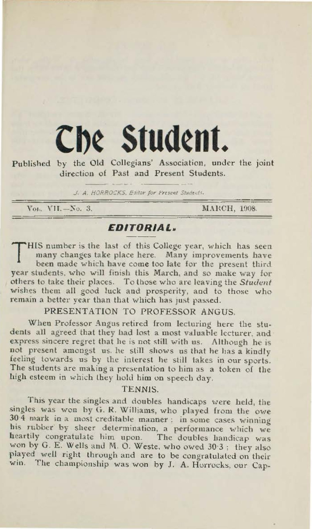 Roseworthy Student Vol 7 No 3 March 1908