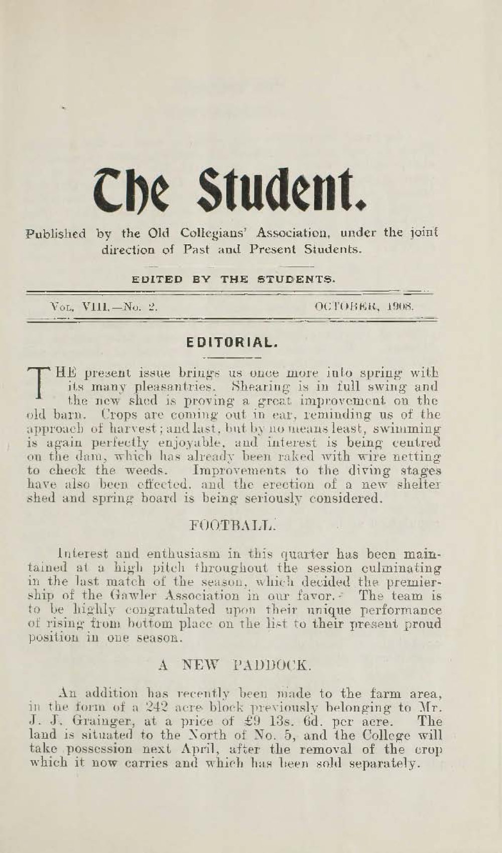 Roseworthy Student Vol 8 No 2 October 1908