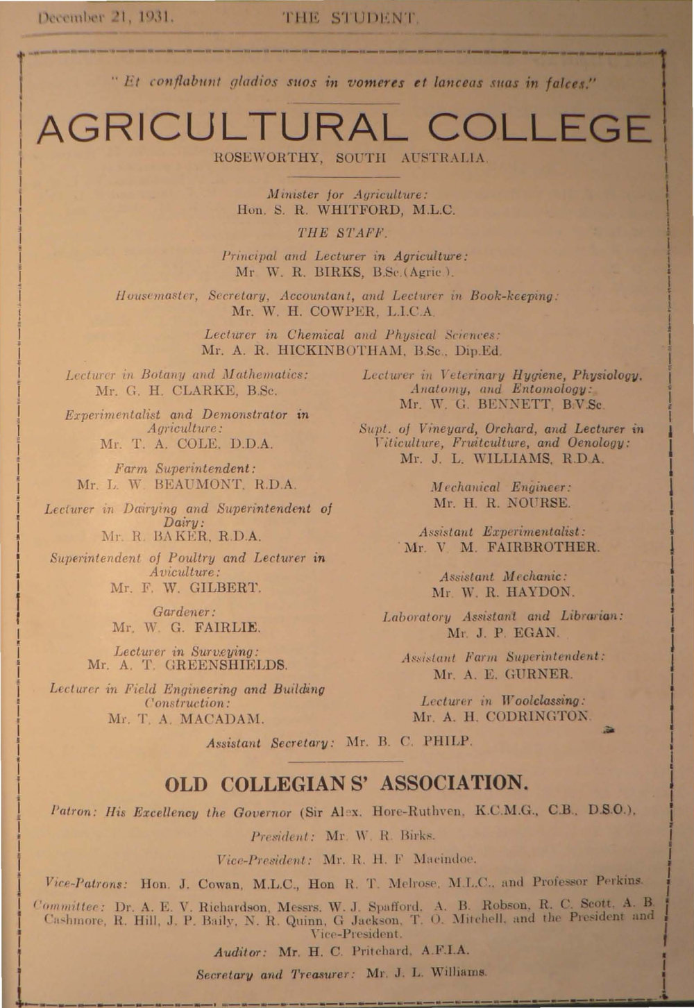 Roseworthy Student Vol 27 No 2 December 1931