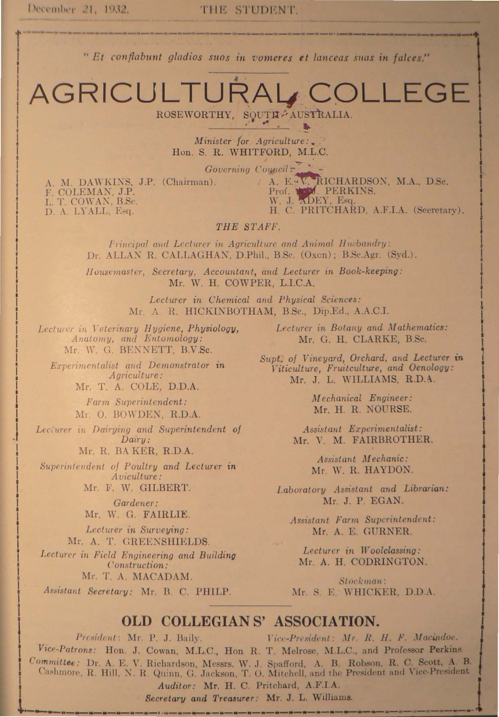 Roseworthy Student Vol 28 No 1 December 1932