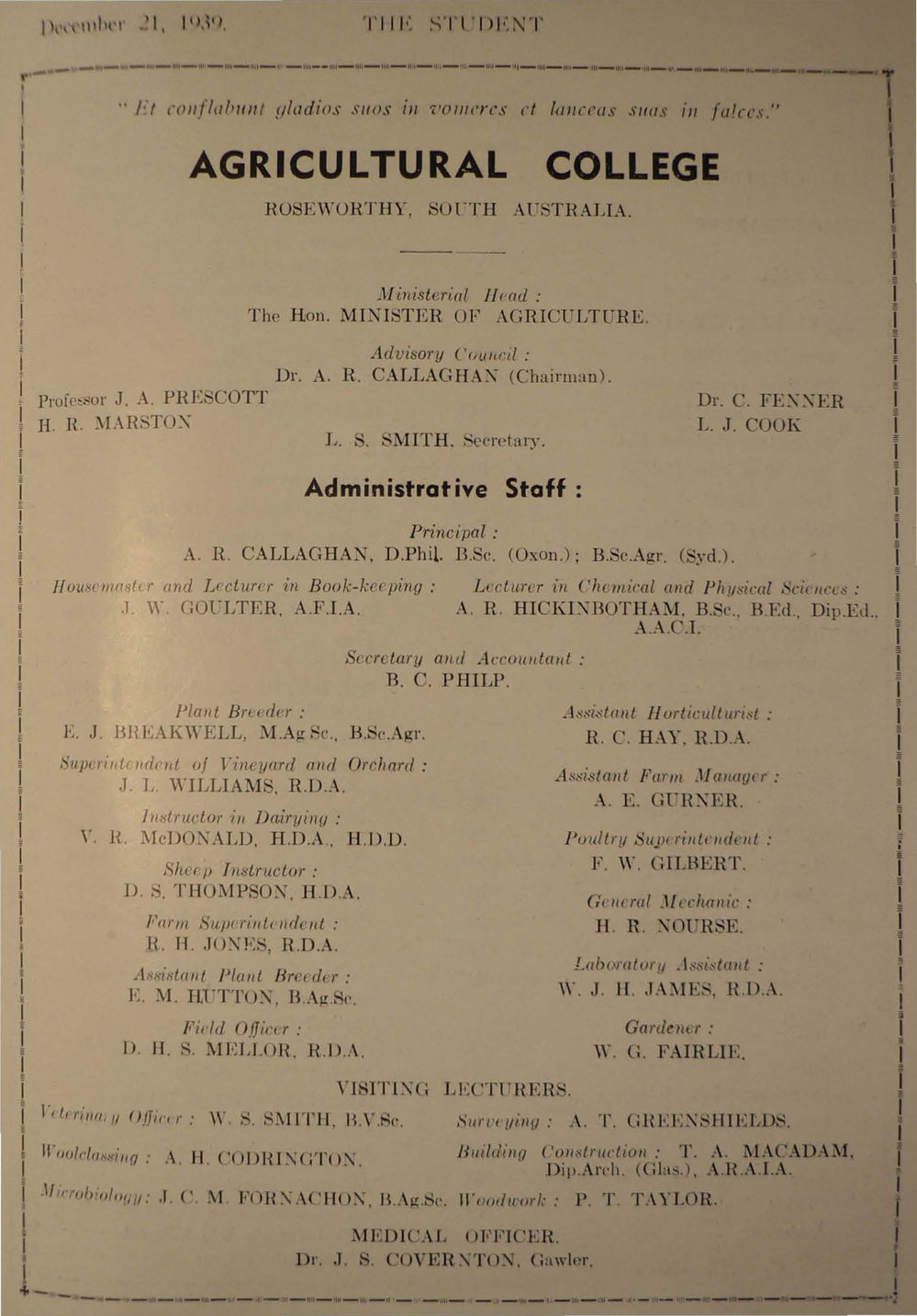 Roseworthy Student Vol 35 No1 1939