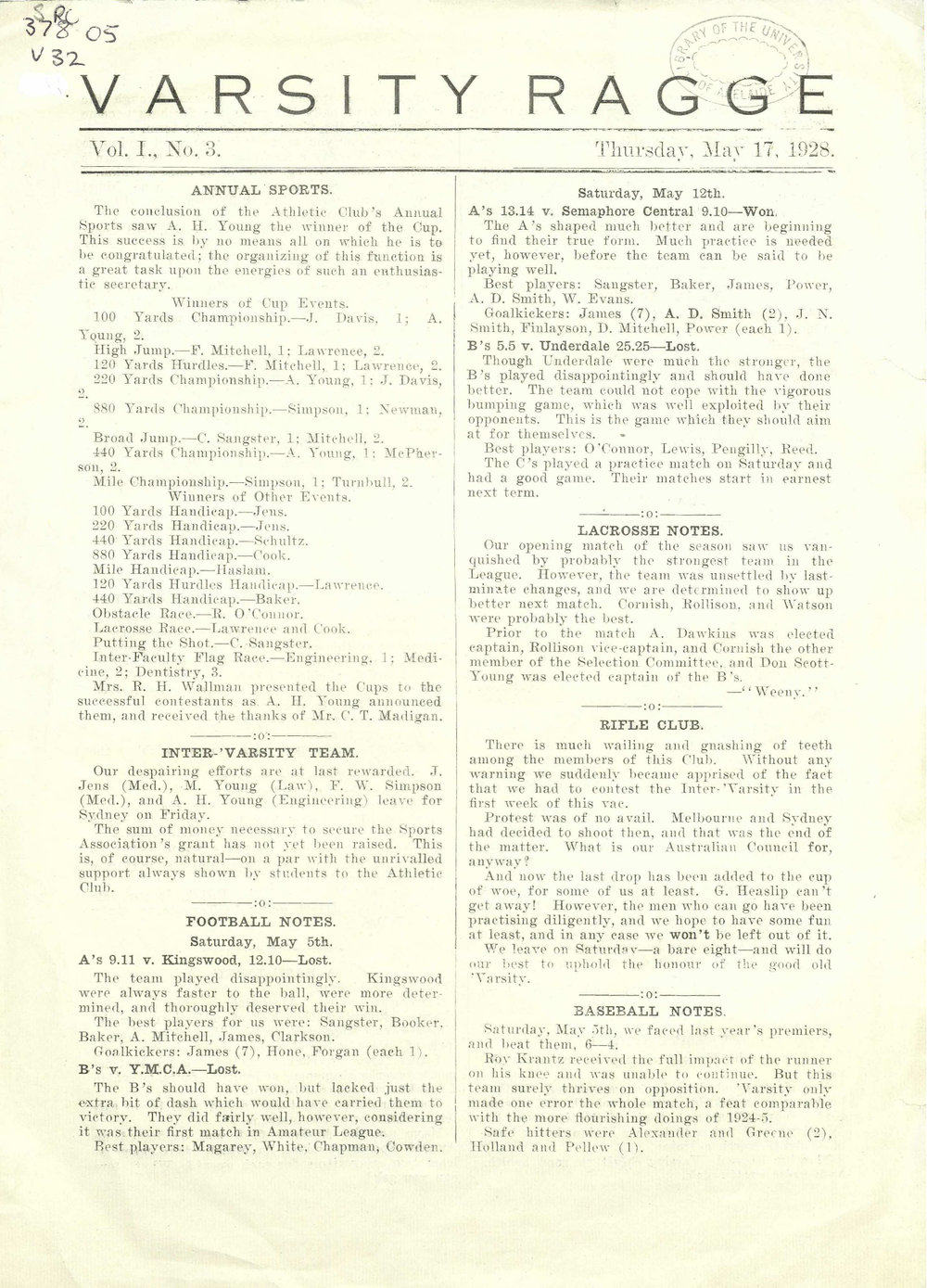Varsity Ragge Volume 1 No 3 1928
