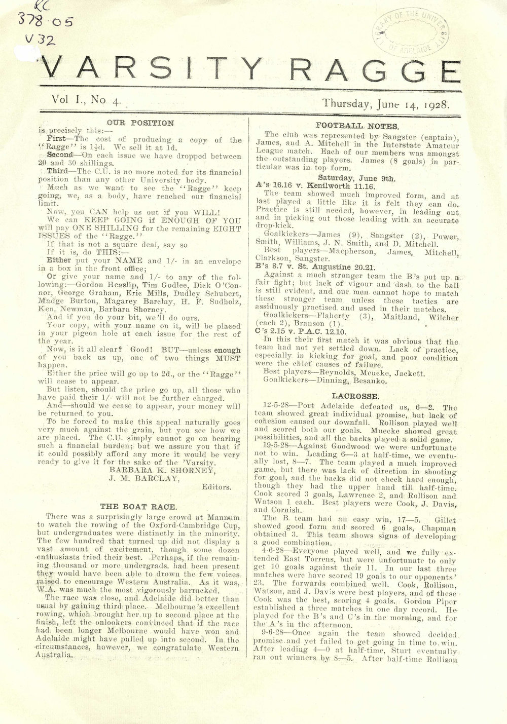Varsity Ragge Volume 1 No 4 1928