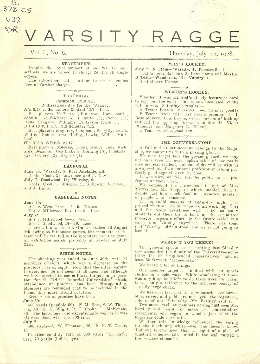 Varsity Ragge Volume 1 No 6&nbsp;1928